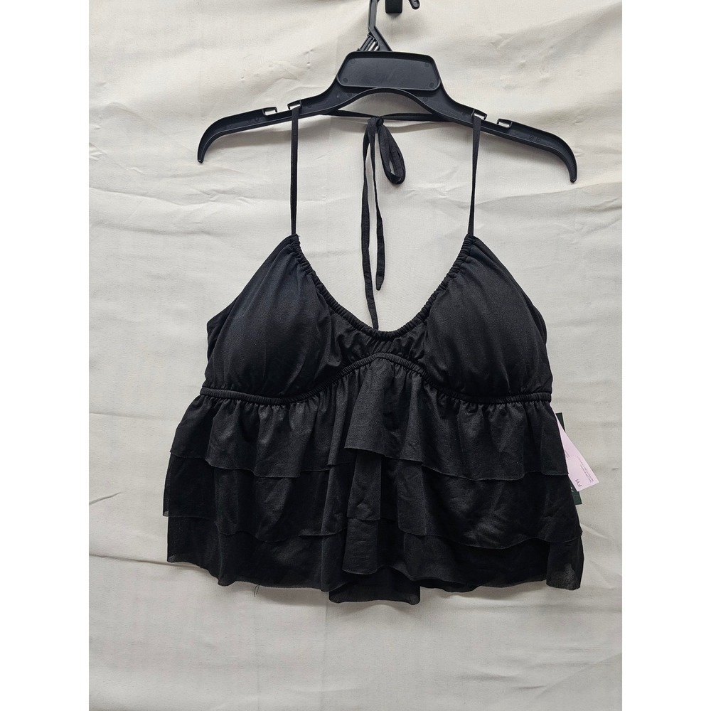 Wild Fable Womens Halter Ruffle Top Black Polyester Casual Size Medium